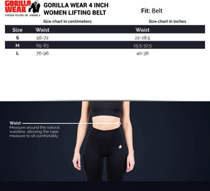 Gorilla Wear 4 Inch Women's Lifting Belt - Black